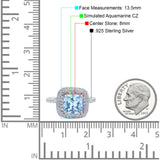 Halo Art Deco Cushion Cut Wedding Bridal Ring Round Simulated Cubic Zirconia 925 Sterling Silver