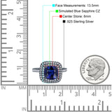 Halo Art Deco Cushion Cut Wedding Bridal Ring Round Simulated Cubic Zirconia 925 Sterling Silver