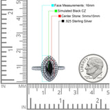 Halo Art Deco Marquise Wedding Bridal Ring Round Simulated Cubic Zirconia 925 Sterling Silver