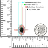 Halo Art Deco Marquise Wedding Bridal Ring Round Simulated Cubic Zirconia 925 Sterling Silver