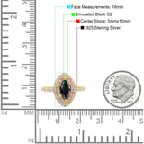 Halo Art Deco Marquise Wedding Bridal Ring Round Simulated Cubic Zirconia 925 Sterling Silver