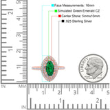 Halo Art Deco Marquise Wedding Bridal Ring Round Simulated Cubic Zirconia 925 Sterling Silver