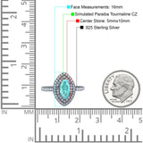 Halo Art Deco Marquise Wedding Bridal Ring Round Simulated Cubic Zirconia 925 Sterling Silver