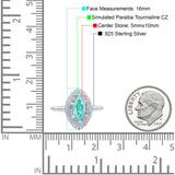 Halo Art Deco Marquise Wedding Bridal Ring Round Simulated Cubic Zirconia 925 Sterling Silver