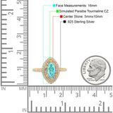 Halo Art Deco Marquise Wedding Bridal Ring Round Simulated Cubic Zirconia 925 Sterling Silver