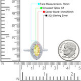 Halo Art Deco Marquise Wedding Bridal Ring Round Simulated Cubic Zirconia 925 Sterling Silver