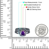 Two Piece Art Deco Wedding Engagement Bridal Set Ring Band Round Simulated Cubic Zirconia 925 Sterling Silver