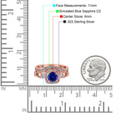 Two Piece Art Deco Wedding Engagement Bridal Set Ring Band Round Simulated Cubic Zirconia 925 Sterling Silver
