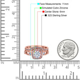 Two Piece Art Deco Wedding Engagement Bridal Set Ring Band Round Simulated Cubic Zirconia 925 Sterling Silver