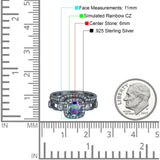 Two Piece Art Deco Wedding Engagement Bridal Set Ring Band Round Simulated Cubic Zirconia 925 Sterling Silver