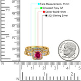 Two Piece Art Deco Wedding Engagement Bridal Set Ring Band Round Simulated Cubic Zirconia 925 Sterling Silver
