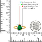 Teardrop Art Deco Pear Wedding Engagement Ring Round Simulated Cubic Zirconia 925 Sterling Silver