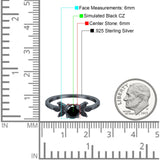 Art Deco Engagement Ring Simulated Black Round Simulated Cubic Zirconia 925 Sterling Silver