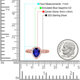 Halo Pear Shape Wedding Engagement Ring Round Simulated Cubic Zirconia 925 Sterling Silver