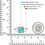 Three Stone Radiant Cut Wedding Engagement Bridal Ring Round Simulated Cubic Zirconia 925 Sterling Silver