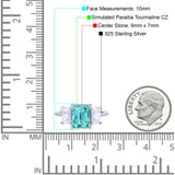 Three Stone Radiant Cut Wedding Engagement Bridal Ring Round Simulated Cubic Zirconia 925 Sterling Silver