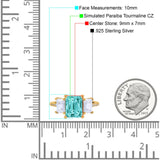 Three Stone Radiant Cut Wedding Engagement Bridal Ring Round Simulated Cubic Zirconia 925 Sterling Silver