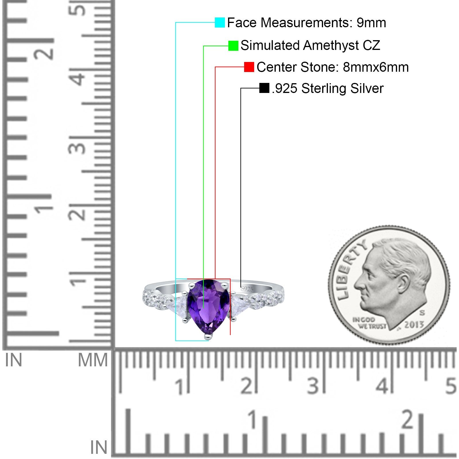 Art Deco Pear Shape Wedding Bridal Ring Triangle Simulated Cubic Zirconia 925 Sterling Silver