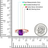 Art Deco Emerald Cut Wedding Bridal Ring Round Simulated Cubic Zirconia 925 Sterling Silver