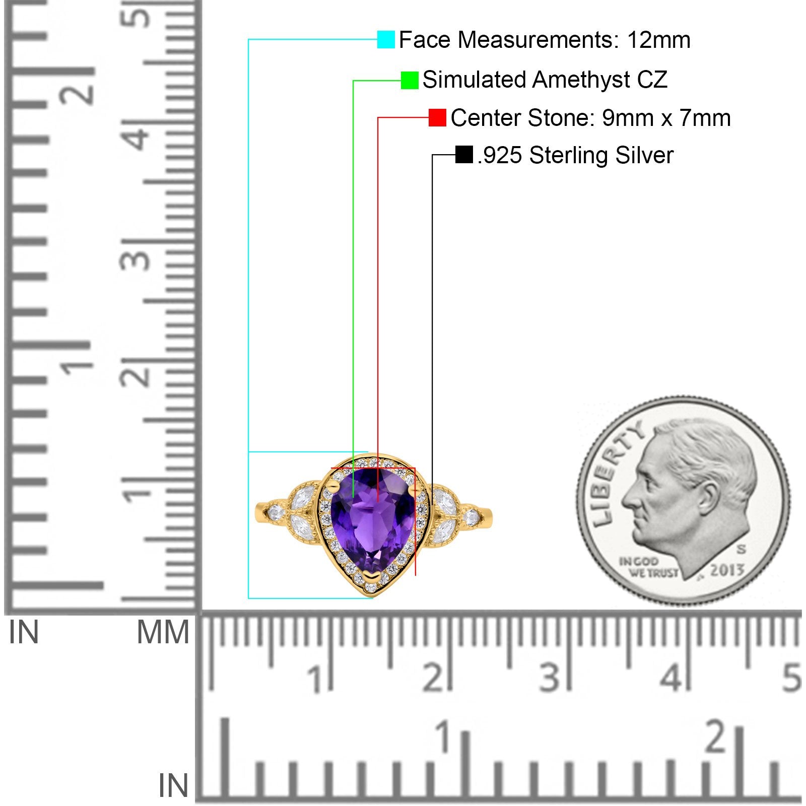 Halo Art Deco Wedding Pear Bridal Ring Marquise Round Simulated Cubic Zirconia 925 Sterling Silver