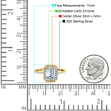 Emerald Cut Art Deco Halo Wedding Bridal Engagement Ring Round Simulated Cubic Zirconia 925 Sterling Silver