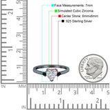 Art Deco Heart Three Stone Wedding Bridal Ring Round Black Simulated Cubic Zirconia 925 Sterling Silver