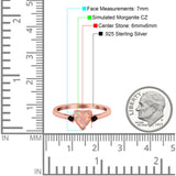 Art Deco Heart Three Stone Wedding Bridal Ring Round Black Simulated Cubic Zirconia 925 Sterling Silver