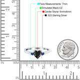 Art Deco Heart Three Stone Wedding Bridal Ring Round Blue Sapphire Simulated Cubic Zirconia 925 Sterling Silver