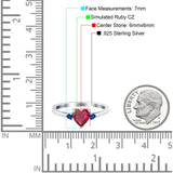 Art Deco Heart Three Stone Wedding Bridal Ring Round Blue Sapphire Simulated Cubic Zirconia 925 Sterling Silver