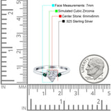 Art Deco Heart Three Stone Wedding Bridal Ring Round Green Emerald Simulated Cubic Zirconia 925 Sterling Silver