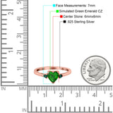Art Deco Heart Three Stone Wedding Bridal Ring Round Green Emerald Simulated Cubic Zirconia 925 Sterling Silver