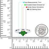Art Deco Heart Three Stone Wedding Bridal Ring Round Green Emerald Simulated Cubic Zirconia 925 Sterling Silver