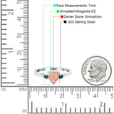 Art Deco Heart Three Stone Wedding Bridal Ring Round Green Emerald Simulated Cubic Zirconia 925 Sterling Silver