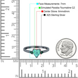 Art Deco Heart Three Stone Wedding Bridal Ring Round Green Emerald Simulated Cubic Zirconia 925 Sterling Silver