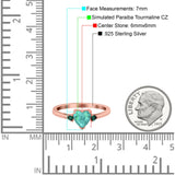 Art Deco Heart Three Stone Wedding Bridal Ring Round Green Emerald Simulated Cubic Zirconia 925 Sterling Silver