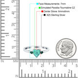 Art Deco Heart Three Stone Wedding Bridal Ring Round Green Emerald Simulated Cubic Zirconia 925 Sterling Silver