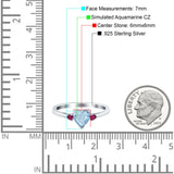 Art Deco Heart Three Stone Wedding Bridal Ring Round Ruby Simulated Cubic Zirconia 925 Sterling Silver