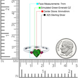 Art Deco Heart Three Stone Wedding Bridal Ring Round Ruby Simulated Cubic Zirconia 925 Sterling Silver