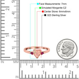 Art Deco Heart Three Stone Wedding Bridal Ring Round Ruby Simulated Cubic Zirconia 925 Sterling Silver