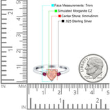 Art Deco Heart Three Stone Wedding Bridal Ring Round Ruby Simulated Cubic Zirconia 925 Sterling Silver