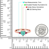 Art Deco Heart Three Stone Wedding Bridal Ring Round Ruby Simulated Cubic Zirconia 925 Sterling Silver