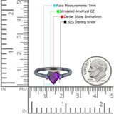 Art Deco Heart Three Stone Wedding Bridal Ring Round Amethyst Simulated Cubic Zirconia 925 Sterling Silver