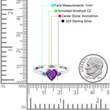 Art Deco Heart Three Stone Wedding Bridal Ring Round Amethyst Simulated Cubic Zirconia 925 Sterling Silver