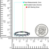 Half Eternity Ring Wedding Engagement Band Round Pave Simulated Cubic Zirconia 925 Sterling Silver