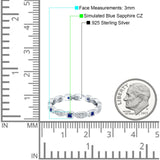 Full Eternity Stackable Ring Wedding Band Round Simulated Cubic Zirconia 925 Sterling Silver (3mm)