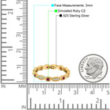 Full Eternity Stackable Ring Wedding Band Round Simulated Cubic Zirconia 925 Sterling Silver (3mm)