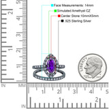 Two Piece Halo Marquise Art Deco Wedding Engagement Bridal Ring Round Simulated Cubic Zirconia 925 Sterling Silver