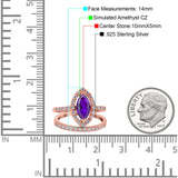 Two Piece Halo Marquise Art Deco Wedding Engagement Bridal Ring Round Simulated Cubic Zirconia 925 Sterling Silver