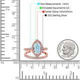 Two Piece Halo Marquise Art Deco Wedding Engagement Bridal Ring Round Simulated Cubic Zirconia 925 Sterling Silver