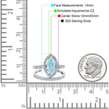 Two Piece Halo Marquise Art Deco Wedding Engagement Bridal Ring Round Simulated Cubic Zirconia 925 Sterling Silver